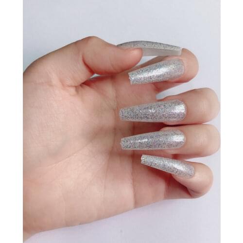 24pcs/bag Press on Fake Nails Glitter Flash Powder Ballerina Nail Art UV Gel Acrylic Detachable Fingernail Wedding Decorations