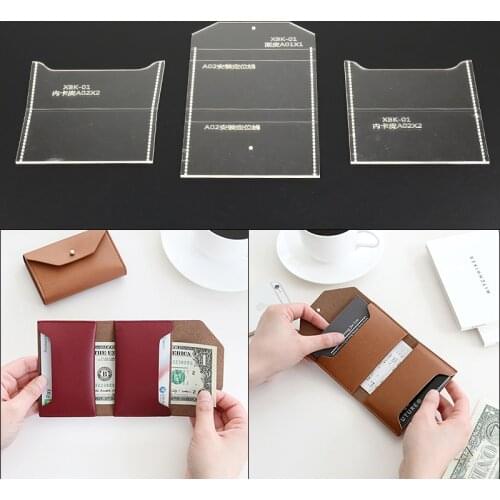 3PCS DIY Acrylic Folding Wallet Template Handmade Leather DIY Acrylic Patterns Template Leather Craft Tool leer gereedschap