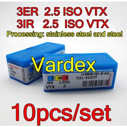 3ER 2.5 ISO VTX 3IR 2.5 ISO VTX 10pcs/set Vardex Threaded carbide insert Processing: stainless steel and steel