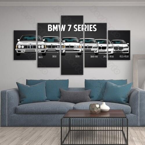 5 Pieces Hd Printed Canvas Painting Bmw Cars Series M3 Five Seven Series Sports Car Poster and Print for Home Rooms Wall Decorat