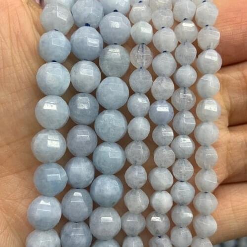 6-8mm A Natural Aquamarines Stone Beads 15'' Blue Round Faceted DIY Loose Beads For Jewelry Making Beads Women Bracelet Necklace