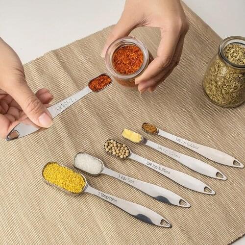 6Pcs 18/8 Stainless Steel Coffee Measuring Spoons Sugar Milk Salt Flour Measuring Spoon with Ring Connector