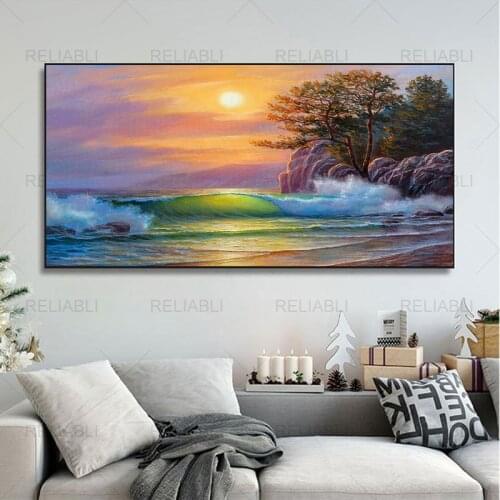Ocean Sea Abstract Wave Oil Painting Printed on Canvas Modern Landscape Posters and Prints Wall Pictures for Living Room Decor
