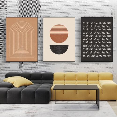 Abstract Sunset Illustration Line Posters Modern Mid Century Boho Canvas Art Geometric Wall Pictures for Living Room Home Decor