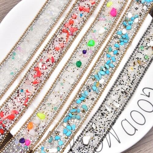1 Yard Luxurious Colorful Rhinestone Applique Trims,Bridal Dress Sash Belts Applique,Iron on Crystal Trim Tape for Dress Shoes