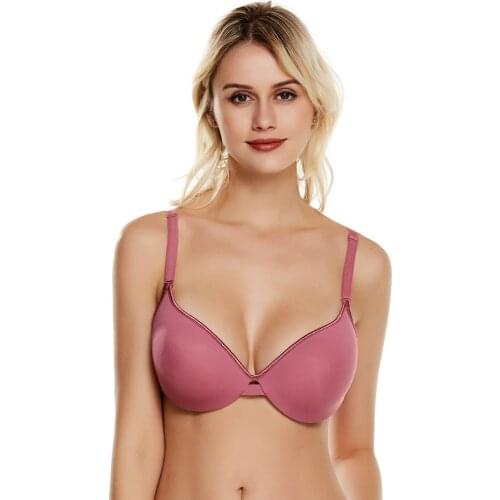 Thin Cup Seamless Bra Underwire Push Up BrassiereDeep V Sexy Underwear for Women 90 100 C Black Skin Red Solid Color Daily Wear