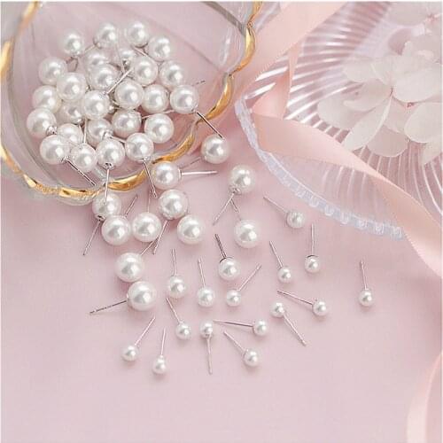 No Packing Box)1 Pair Jewelry New Design Pearl White Color Pearl Stud Earrings For Women New Accessories Wholesale 4mm 6mm 8mm