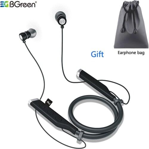 BGreen Bluetooth Sports Earphones Wireless Stereo Bendable Neckband Running Headset Support TF Card Playing Magnet Attraction