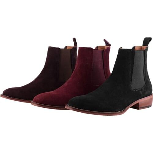 Chelsea Boots Men Cow Suede Leather Winter Shoes Black Boots Mens Footwear Warm Plush Fur Winter Boots For Men