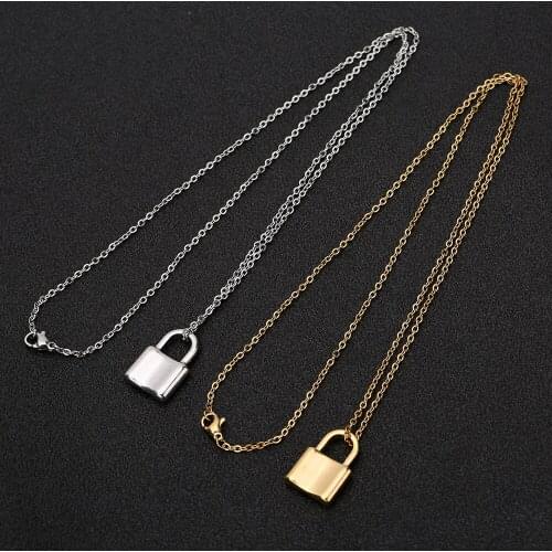 Stainless steel Gold Padlock Pendant Necklace Punk 40 50 60CM Long Link Chain Lock Necklace Collar for Femme Men Gothic Jewelry