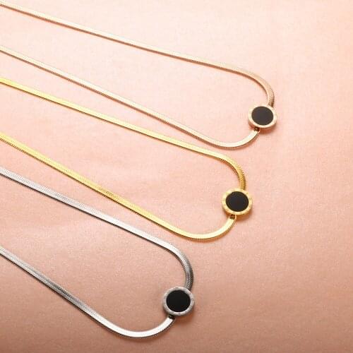 Black Round Charm Pendant Choker Roman Numerals Snake Chain Necklace For Women Jewelry Gift