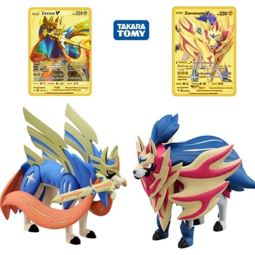 Genuine Takara Tomy Figurine Pokemon Sword Zacian Model Pokémon Shield Zamazenta Action Figure with Metal God Cards Kids Toys
