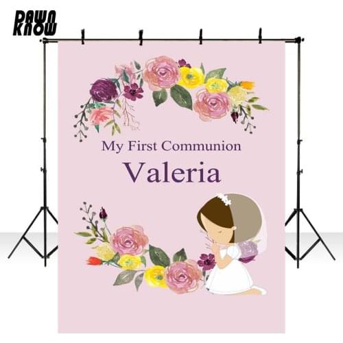 DAWNKNOW Pink Flower Background Fotografia For First Communion Photography Backdrop Photo Shoot Children Photocall G1084