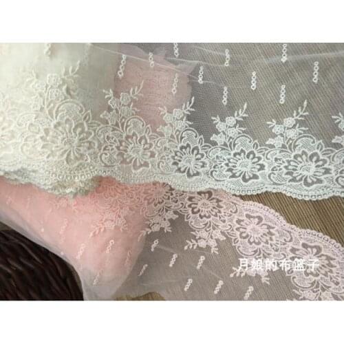 Exquisite Embroidered Mesh Lace Pink/Light Yellow Cotton Mesh Embroidered Lace Accessories 14cm Width