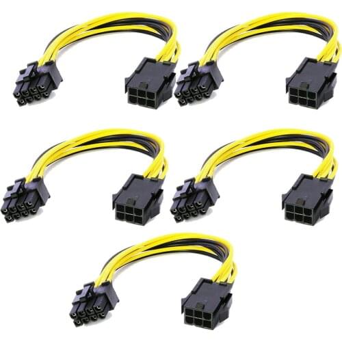 5pcs 6 Pin Feamle to 8 Pin Male PCI Express Power Converter Cable CPU Video Graph Card 6Pin to 8Pin PCIE Power Cable