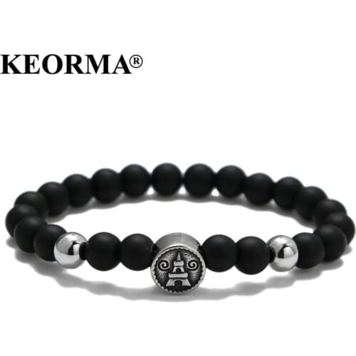 KEORMA Man Buddha Beads Bracelets Bangles Elastic Rope Eiffel Tower Charm Natural Stone Bracelet France Jewelry For Men Women