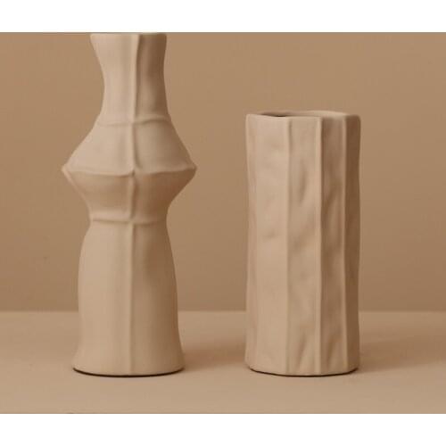 Ceramic Tree Shaped Geometric Decoration Flower Vase Nordic Morandi Texture Glazed Handmade Ornament Figurines Home Craft