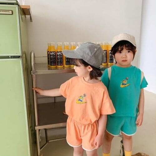 Toddler Kids Clothing Sets 2021 Summer New Baby Boys Girls Cotton Short Sleeve Sport Suits Cartoon Tshirts Shorts Child 2pcs Set