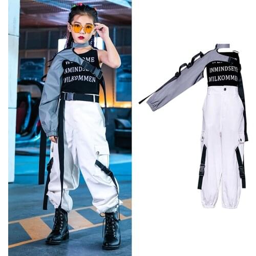 Girls Jazz Dance Performance Costumes Outfits One-Sleeve Street Dance Catwalk Stage Wear Hip Hop Dancing Competition Suit YS1154