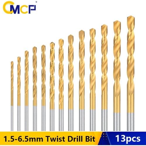 CMCP 13pcs Twist Drill Bit 1.5-6.5mm Round/Hex Shank Wood Metal Hole Cutter Stainless Steel Tool Set Accessories Gun Drill Bit