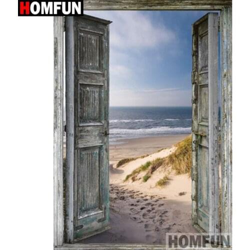 HOMFUN Square/Round Drill 5D DIY Diamond Painting "Door beach scenery" Embroidery Cross Stitch Full Rhinestone Decor A27699