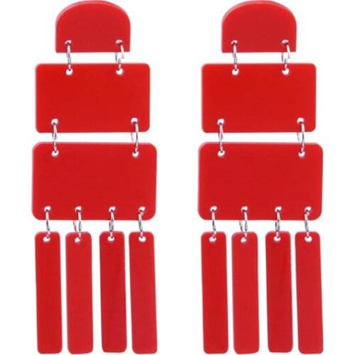 Fashion Red Multilayer Square Tassel Earrings For Women Trendy Simple Geometric Long Acrylic Drop Earrings Jewelry Gift E19036