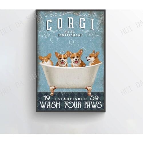 Corgi & Co. Bath Soap Established Wash Your Paws Poster, Corgi Lover Gift, Dog Wall Art, Funny Bathroom Decor, Best Gifts Ever