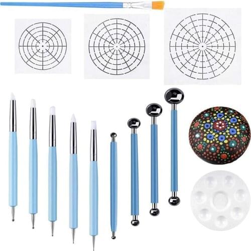 Set of 14 Mandala Dotting Stencil Tools Rock Painting Kit Dotting Tools Include Templates, Paint Tray, Mandala Tools