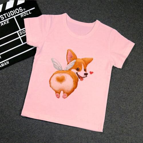 Short Sleeves T-Shirt For Boys Girls VOGUE Summer Shiba Inu Angel Print T Shirt Kids Funny Kawaii Cartoon T Shirt Harajuku Pink