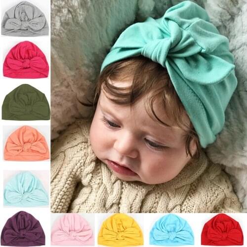 New Baby Girl Hat with Bow Cotton Newborn Bebes Knot Beanie Solid Candy Color Infant Beanie Caps Girls Boys Hair accessories