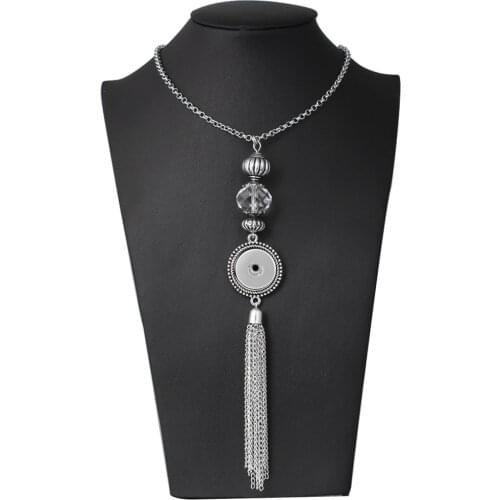 New Arrival Classic Choker Tassel Long Necklace Sliver Plated Pendant Necklaces for Women Lady Fit DIY 18mm Snap Button Jewelry
