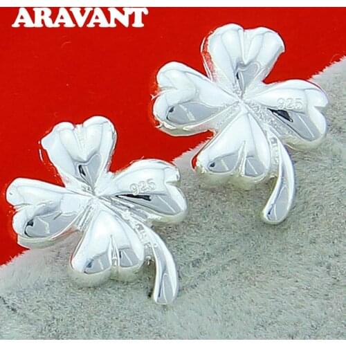 New Fashion 925 Silver Jewelry Lucky Flowers Stud Earrings For Lovers Earring Jewelry Gifts