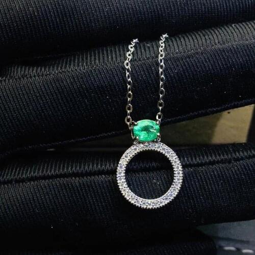 New green emerald gemstone pendant for women silver necklace girl birthday anniversary party gift natural gem good cut round