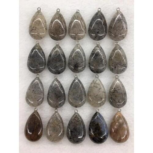 Wholesale 10pcs/Pack Multi Dendritic Quartz,Rutilated Quartz Bead Pendant,Pear Shape Gem Stone Jewelry Necklace DIY 32mm