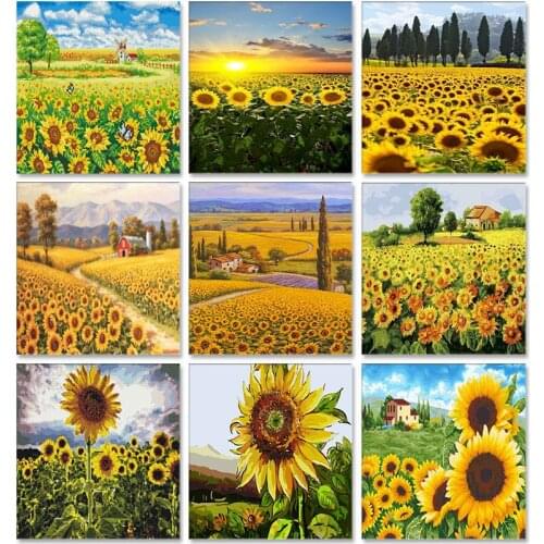 PhotoCustom Oil Painting By Numbers 60x75cm Paint By Numbers On Canvas DIY Sunflowers Frameless Handpaint Home Decor Wall Art
