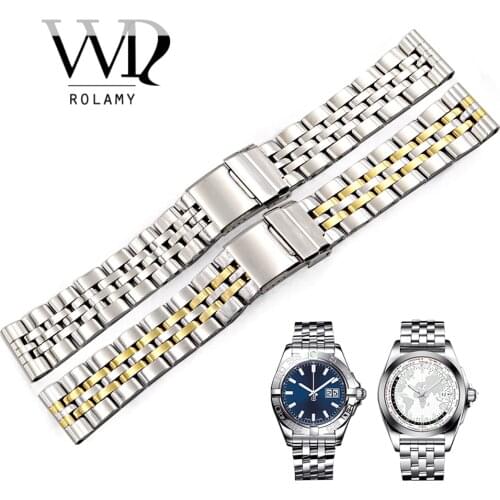 Rolamy 22 24mm Silver Two Tone Gold Stainless Steel Wrist Watchbands Strap Watch Belt Watch Band Strap For Breitling