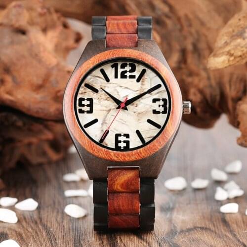 Top Luxury Watches Men Unique Marble Dial Wooden Quartz Watch Man Sport 100% Full Natural Wood Band Simple Novel Male Clock Hour