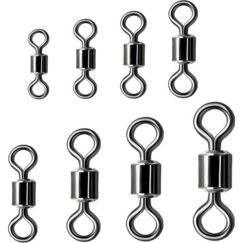 50PCS/Lot Fishing Gear Fishing Swivels Ball Bearing Swivel with Safety Snap Solid Rings Rolling Swivel Carp Fishing Accessories