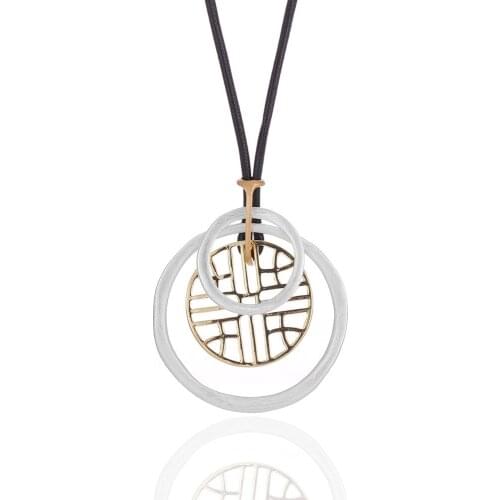 Hollow Out Geometry Big Circle Pendant Long Necklace Women Fashion Gold Silver Color Long Necklace