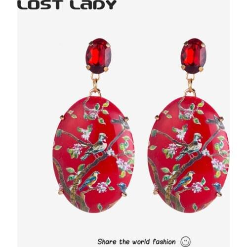 Lost Lady Flowers Birds Geometric Dangle Earrings Retro Exaggerated Acrylic Earrings for Women Party Jewelry Wholesale