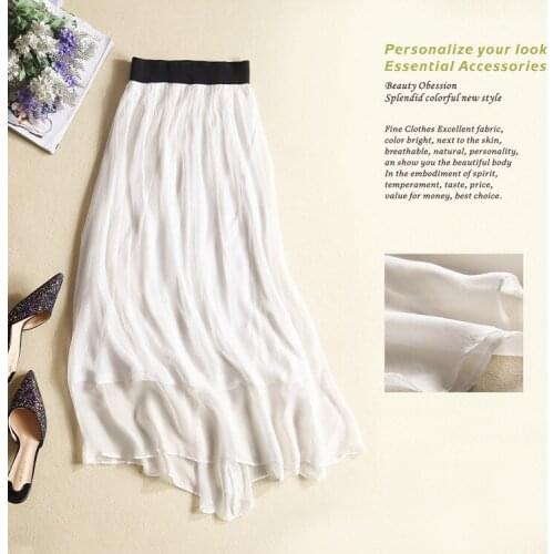 Silk Summer Womens 200% High Waist Skirt Casual Elegant White Skirts for Women Solid Jupe Femme OQ262002 Pph429