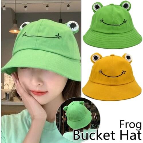 Parent-Kid Cartoon Frog Bucket Hat Panama Fishing Cap Cute Froggy Hat Homme Femme Bob Chapeau Outdoor Sun Fisherman Hat Green