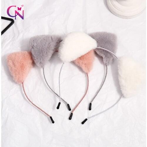 CN 2021 Cute Plush Cat Ear Hairbands For Women Girls Solid Color All-match Headband Headdress Autumn Winter Hair Accessories