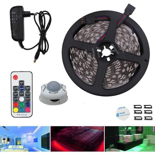 RGB LED Strip Motion Sensor Light Auto ON/OFF Flexible Diode Tape Ribbon 1-5M SMD 5050 Cabinet Stairs Bed light 12V power supply