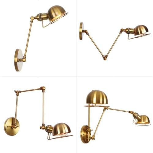 1/2/3 Heads Led Long Arm Wall Lamp Left Right Revolving Retro Iron Art Rh Bar Village Bedside Modern Loft Copper Wall Light New