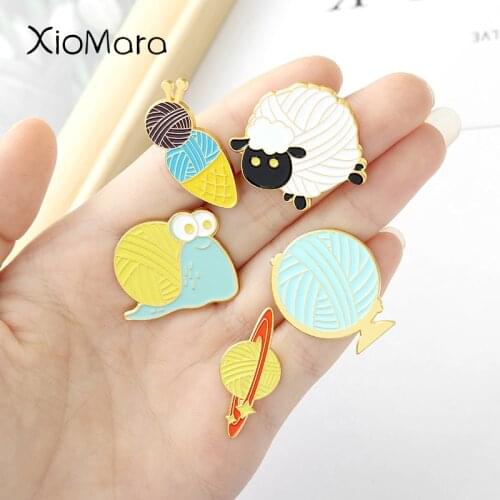 Funny Knitting Pins Wool Sheep Crochet Brooches Ice cream Globe Planet Snails Enamel Pin Backpack Accessories Gift for Crafter