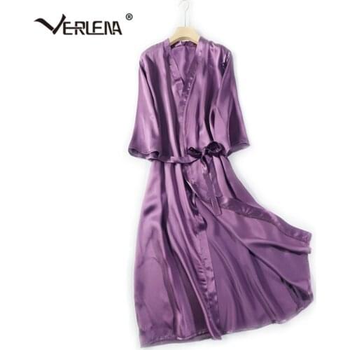 Verlena V-Neck Wrap Front Purple Pijama Women Half Sleeve Belt Make up Cover-up Bride Robe Sleepwear Night Dress Bathrobe 2019