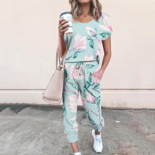 2 piece sets womens outfits summer printed t shirt+full pants matching sets plus size clothing 2xl 2021 ensemble femme 2 pièces
