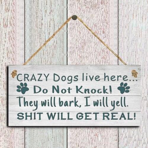 1pc House Wooden Board Pendant Fashion Crazy Dog Live Here Letter Print Board Sign Home Decoartion Supplies