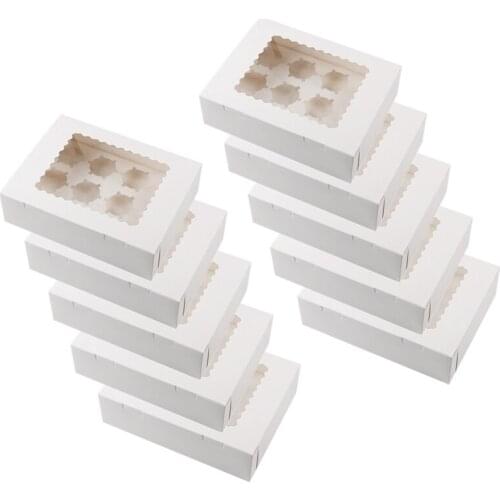 10 Pack Cupcake Boxes,Cupcake Containers With 12 Removable Inserts And Display Windows Cupcake Holders For Muffins-ABUX